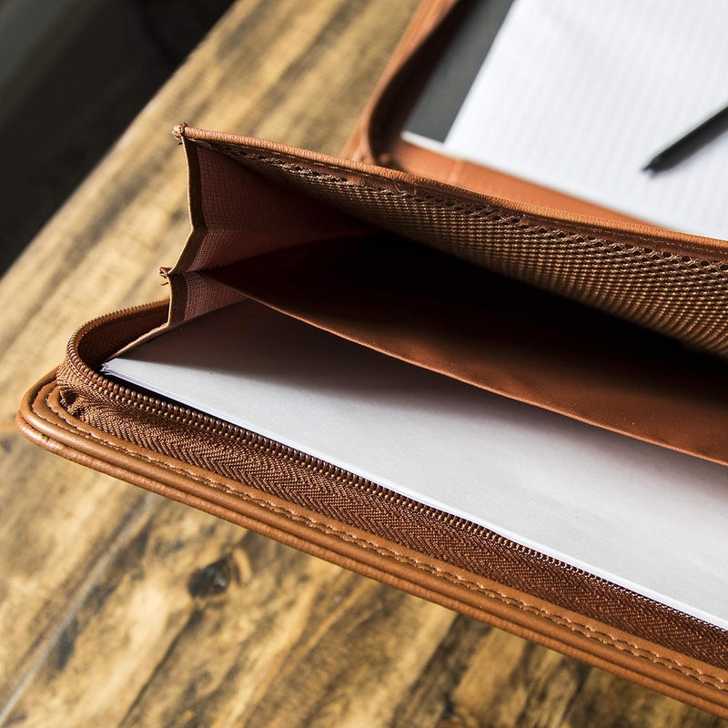 COSSINI Premium Business Portfolio with Zipper – Padfolio - Superior Business Impressions Begin with PU Vegan Leather, 10.1 Inch Tablet Sleeve, Smart Storage, Solar Calculator, Writing Pad - Tan - Image 5